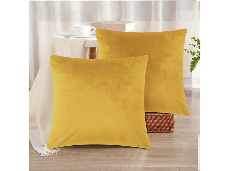  Lot de 2 housses de coussin en velours - housses de coussin carrées décoratives pour chambre à coucher, canapé, salon, voiture avec fermeture éclair, 45 x 45 cm, jaune  - Conforama C