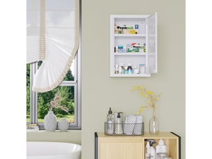 Armadietto medicinali a 3 ripiani con serratura e 2 chiavi, in acciaio, 30x14x46 cm, bianco