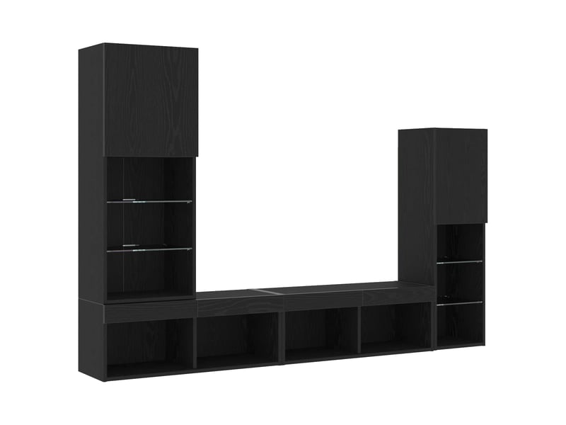  Meuble tv mural moderne avec étagères style épuré 190,5 x 30 x 132 cm en bois d'ingénierie chêne noir 02_0055929  - Conforama C