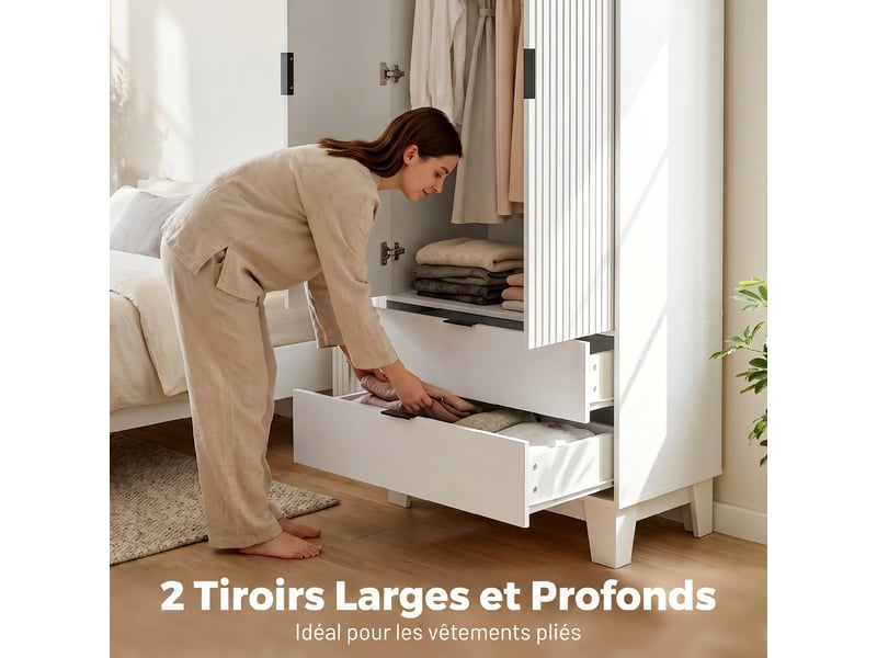  Armoire chambre penderie style moderne 80x50x180 cm blanc  - Conforama E