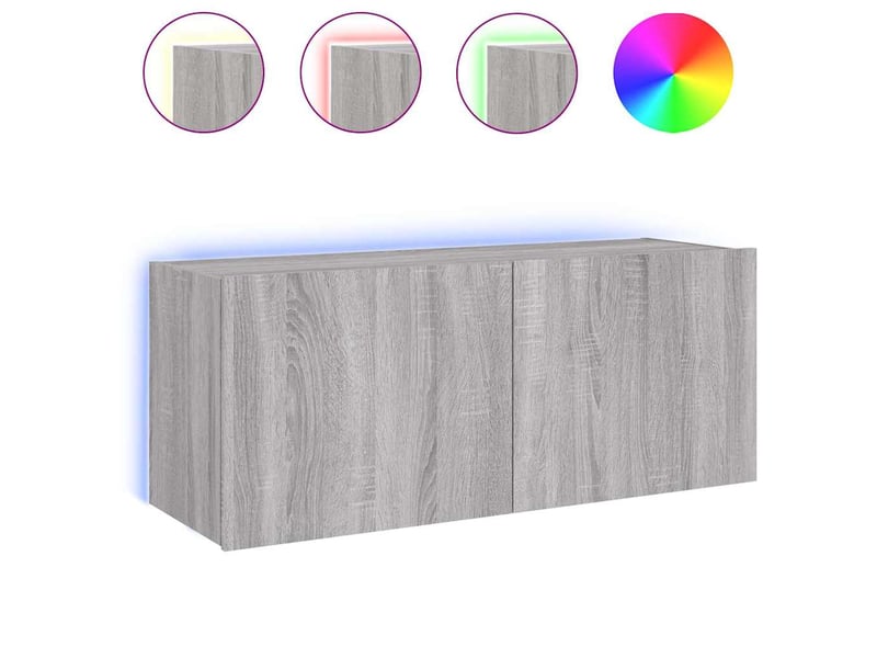 Meuble tv - banc tv - meuble de rangement mural avec lumières led sonoma gris 100x35x41 cm  - Conforama A