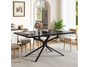 Table à manger extensible 120160 x 90 x 75 cm, 4 à 6 personnes, piètement étoile métal, plateau mdf, patins réglables, noir