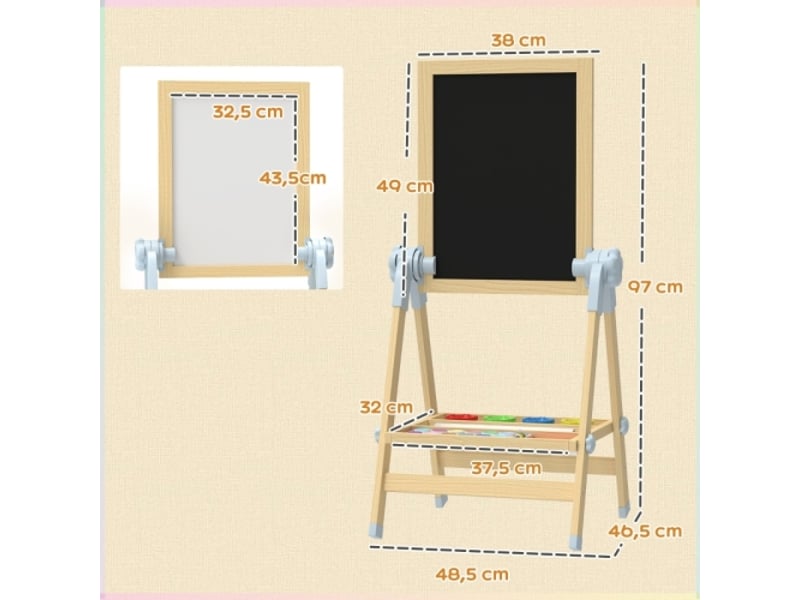 Chevalet enfant en bois double face, tableau blanc et noir, réglable, rouleau papier, naturel - Conforama C