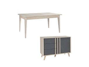 Salle à manger complète malmo avec table 6 places 160cm et buffet haut – chêne clair et gris