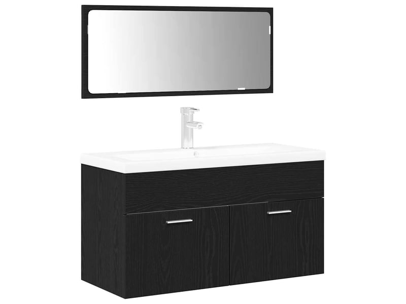 Ensemble de mobilier de salle de bain 3 pièces chêne noir cf64453  - Conforama A