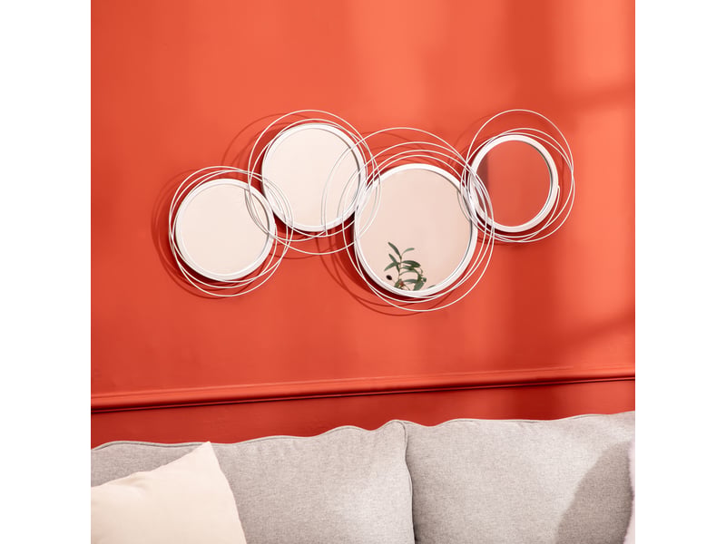  Ensemble de 4 miroirs ronds pour décoration murale, dimensions 107 x 4 x 56 cm, idéal pour l'entrée  - Conforama D