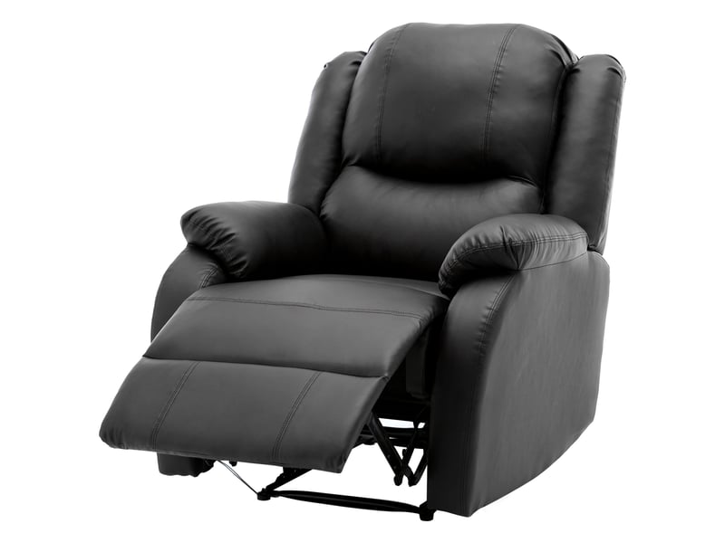  Fauteuil de relaxation manuel en similicuir noir, siège inclinable avec repose-pieds intégré, dossier ajustable jusqu'à 130 degrés pour salon  - Conforama A
