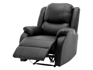 Fauteuil de relaxation manuel en similicuir noir, siège inclinable avec repose-pieds intégré, dossier ajustable jusqu'à 130 degrés pour salon