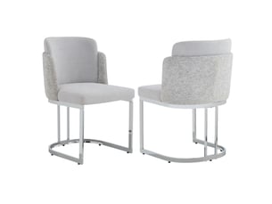 Chaises de salle à manger lot de 2 à double dossier - pieds métal chromé chenille gris clair et argent