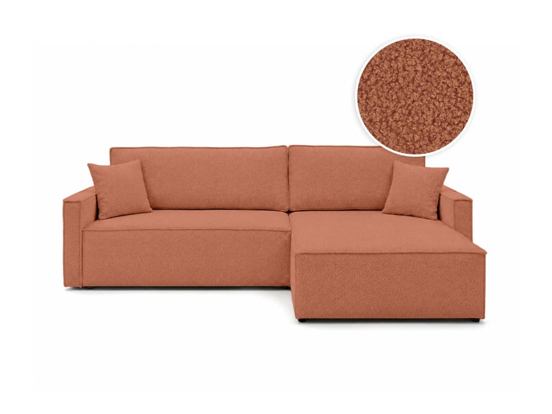  Farah - canapé d'angle max réversible et convertible 5 places accoudoirs slim en tissu bouclettes généreuses  - Conforama A
