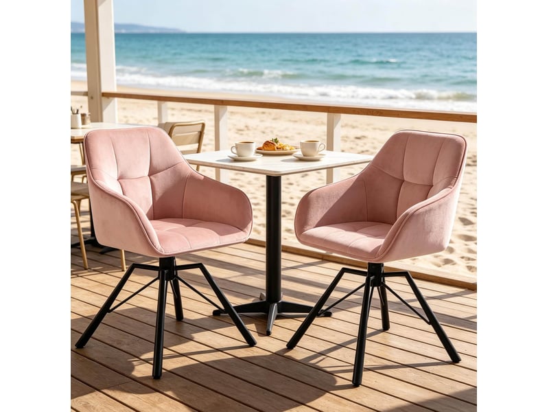  Chaise de salle à manger pivotante 57x50x82 57x50x82,5cm, accoudoirs et dossier, acier noir rose lot de 2  - Conforama D