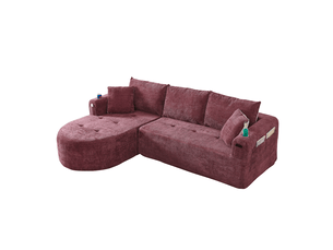 Canapé d'angle compressé réversible fixe <strong>KORFEE</strong> <strong></strong> 3 places Tissu Rouge bordeaux