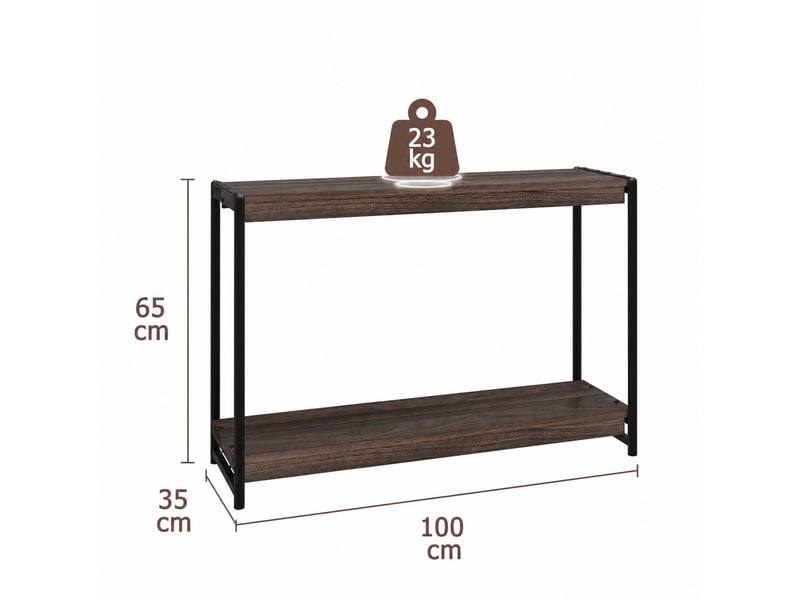  Table console d'entrée, table de hall, meuble de rangement 2 niveaux, 100 x 35 x 65 cm, noyer foncé  - Conforama C