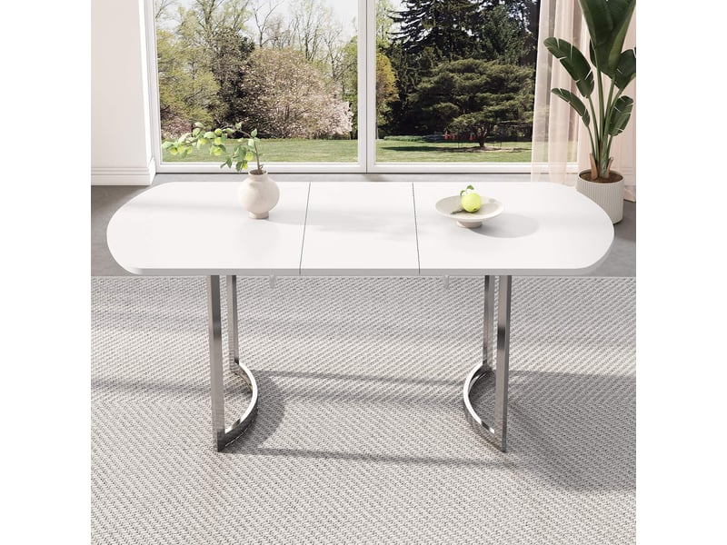 Table à manger extensible, 140-180 x 80 x 75 cm, pour 6-8 personnes, en mdf et métal, blanc et argenté - Conforama D