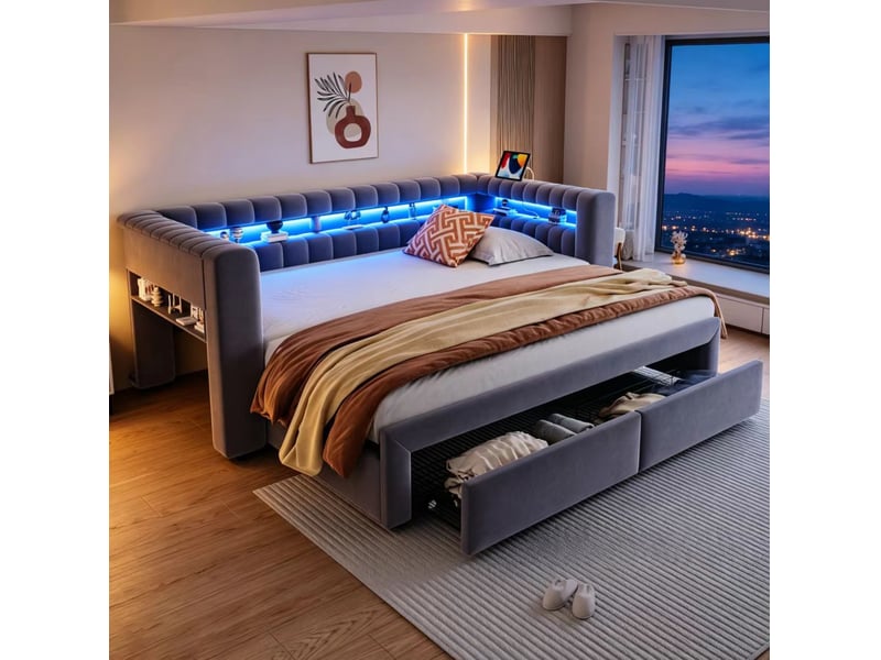  Canapé-lit velours 90x190180x190 avec rangement gris foncé  - Conforama E