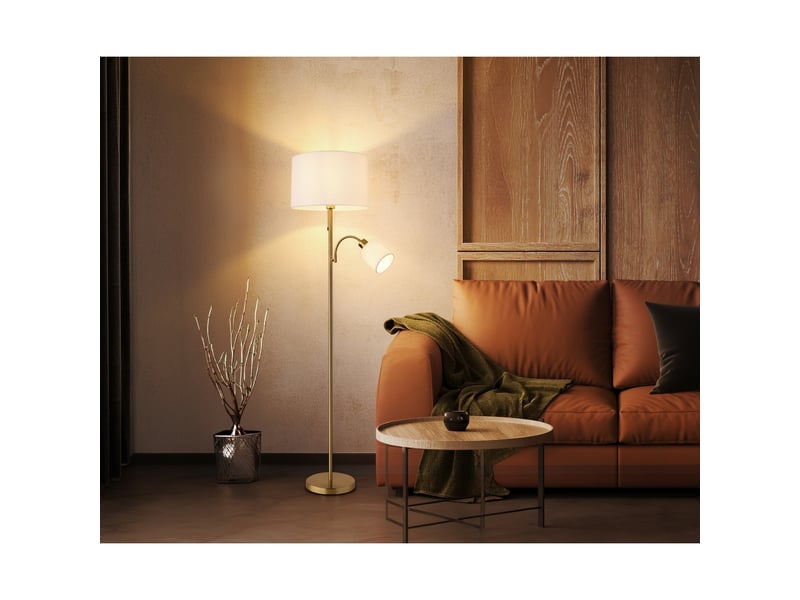  Globo truett lampe de lecture en laiton mat, abat-jour blanc lin, 2 led e27  - Conforama B