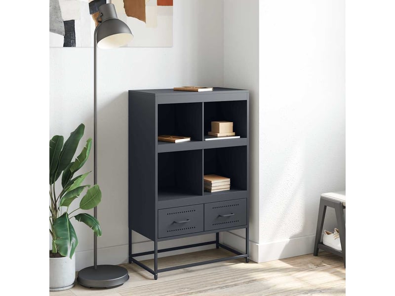  Buffet haut - bahut - meuble de rangement anthracite 68x39x111,5 cm acier  - Conforama C