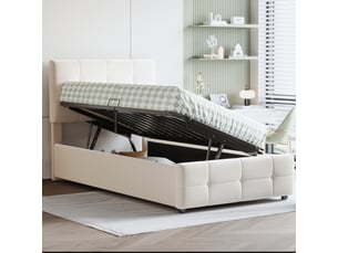 Lit coffre 90x200 cm <strong></strong> <strong>Qualité haut de gamme</strong> coloris beige