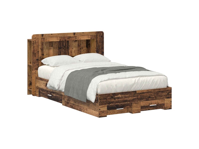  Lit double- lit adulte -  cadre de lit avec rangement bois ancien 120 x 190 cm  - Conforama A