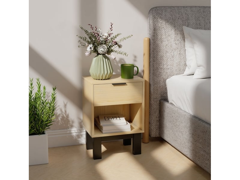  Table de chevet avec tiroir et niche ouverte 35x26x50 cm coloris chêne  - Conforama D