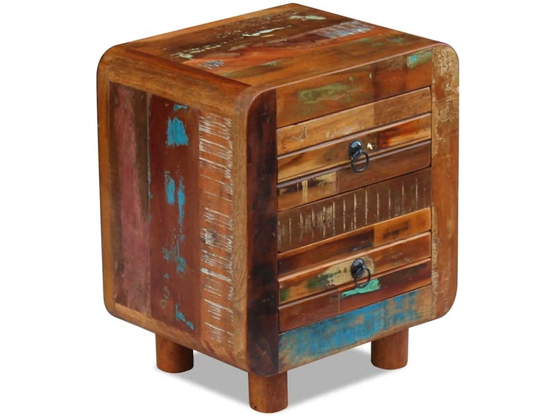  Table de chevet - cabinet de chevet - table de nuit bois de récupération massif 43x33x51 cm  - Conforama E