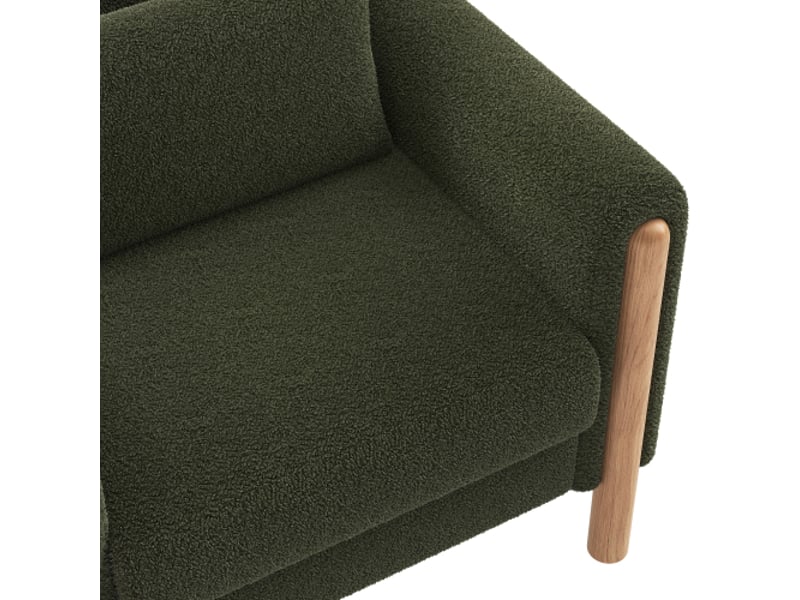  Fauteuil 1 place en tissu teddy, structure bois massif, coussins épais, vert  - Conforama E