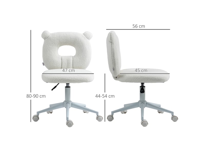  Chaise de bureau enfant blanche réglable en hauteur, dossier ours en tissu, sans accoudoirs, à roulettes pour le bureau  - Conforama C