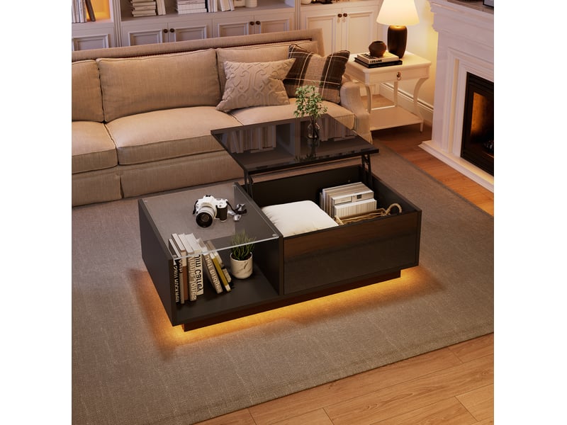  Table basse led relevable noire avec rangement 100 x 50 x 33-46,5 cm  - Conforama B