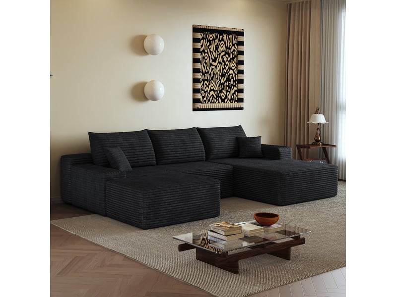  Canapé d'angle modulable 4 places avec méridienne en l 270 cm noir  - Conforama B