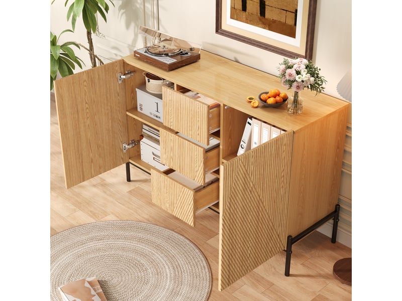  Buffet 2 portes avec tiroirs centraux et rangement pour salon en mdf 115,5×40×76 cm naturel  - Conforama D