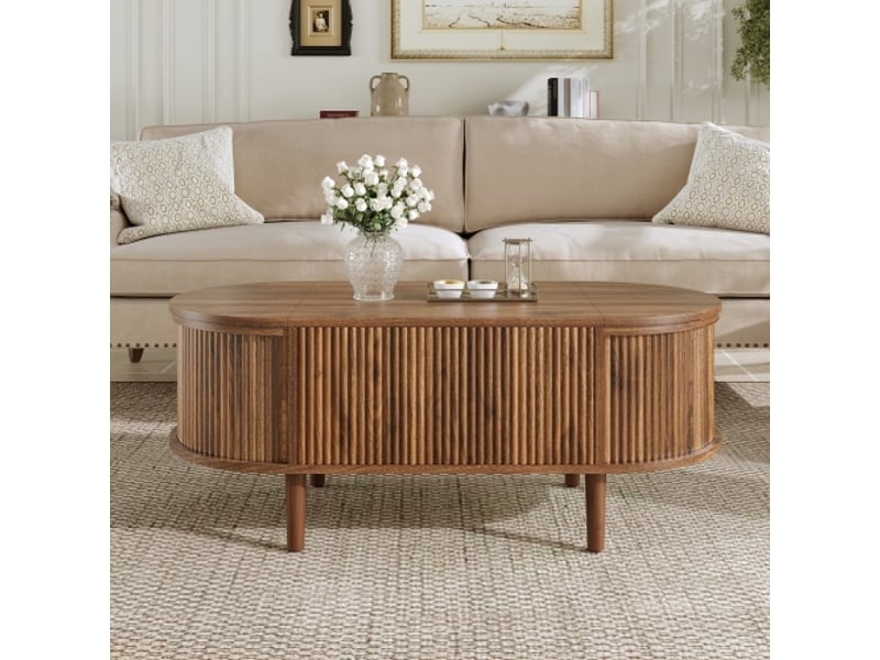  Table basse réglable avec rangements - vintage, pieds en bois massif - salon multifonctionnel  - Conforama B