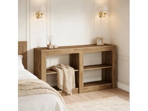 Console d'entrée à 3 niveaux ouverts avec étagère divisée, style rustique, pour salon et entrée, en mdf marron
