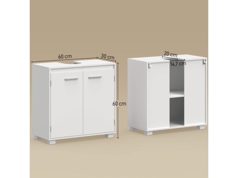 Meuble sous lavabo blanc avec découpe en u et étagère réglable, design moderne - Conforama C