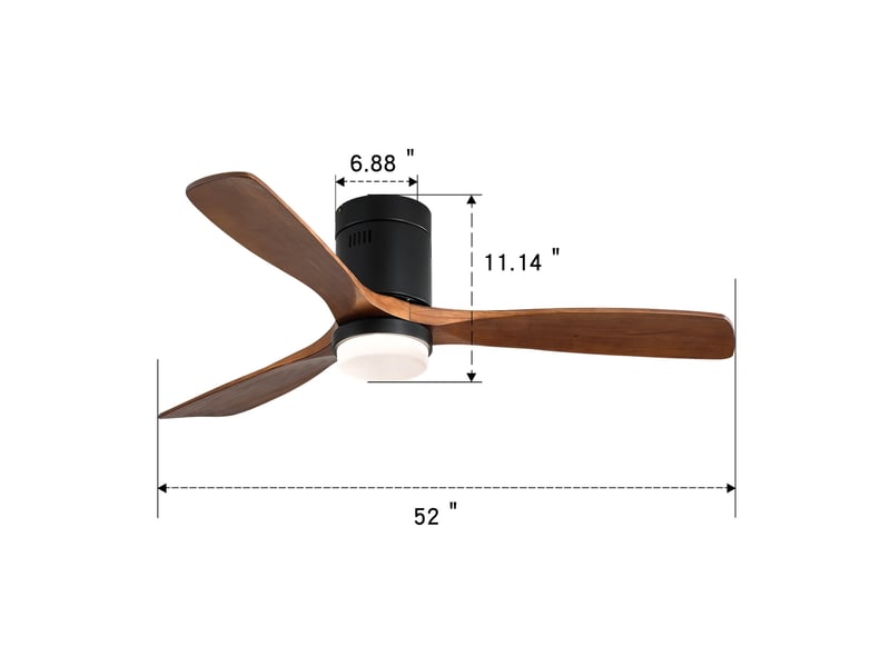  Ventilateur de plafond 132 cm noir avec led, 3 pales en bois et télécommande  - Conforama C