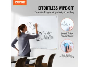 Vevor tableau blanc magnétique effaçable à sec en verre 120x80 cm mural bureau
