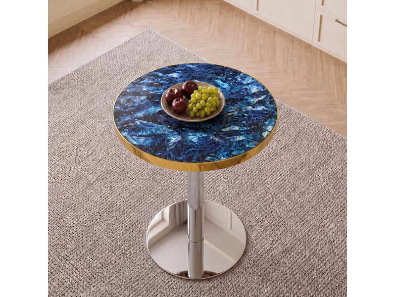  Guéridon rond moderne bleu effet marbre – mdf et métal – ø 60 x h 73,7 cm  - Conforama B