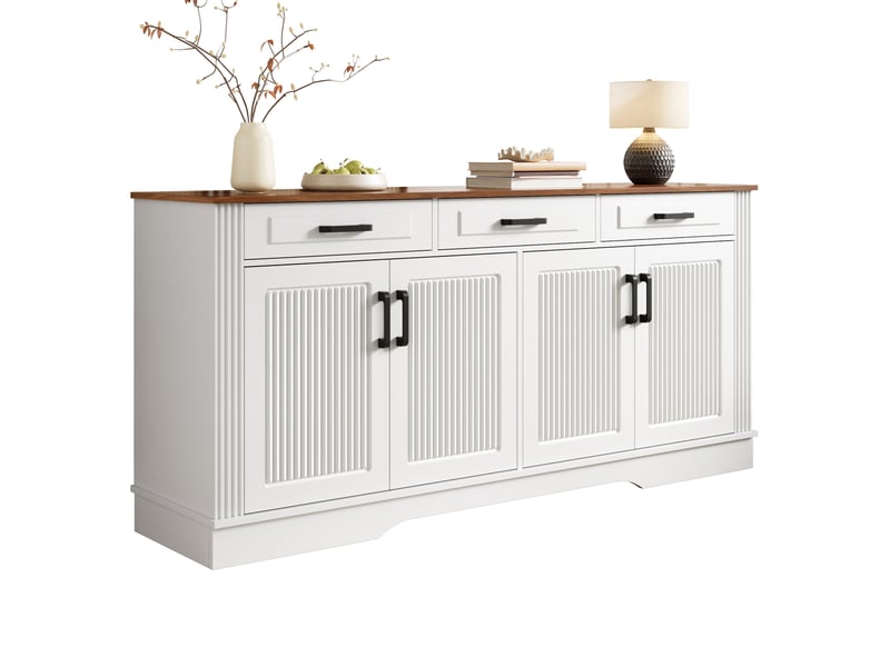 Buffet blanc, 3 tiroirs, 4 portes, rangement, fermeture douce, étagères réglables, façade texturée - mdf - 160x40x75cm - Conforama A