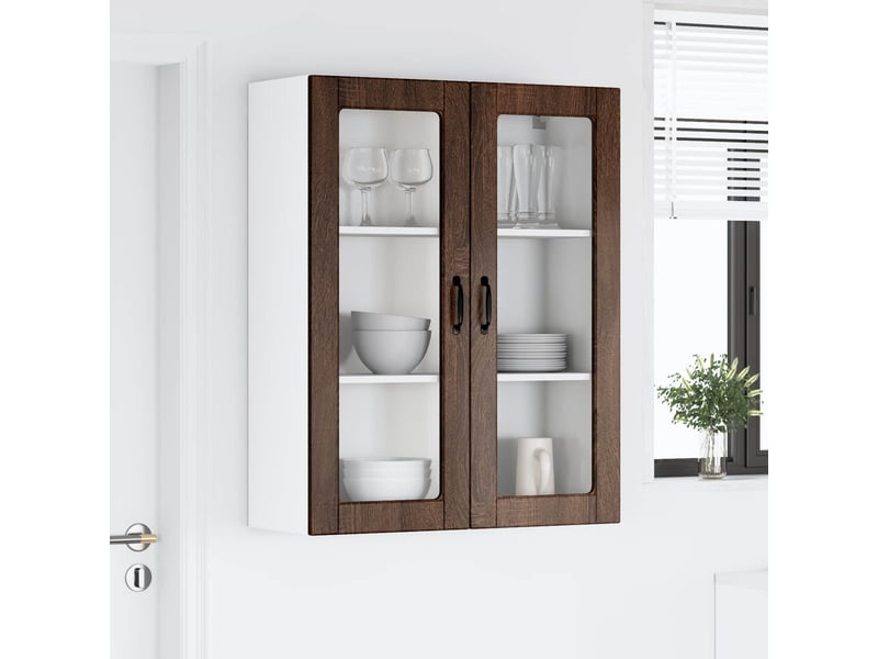  Meuble mural de cuisine, cabinet en verre mural chêne brun 80x31x100cm shl8859  - Conforama D