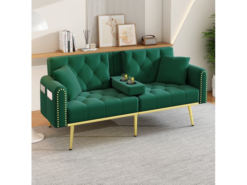  Canapé convertible modenvie 2 places en velours vert dossier réglable 175 x 80 cm  - Conforama E