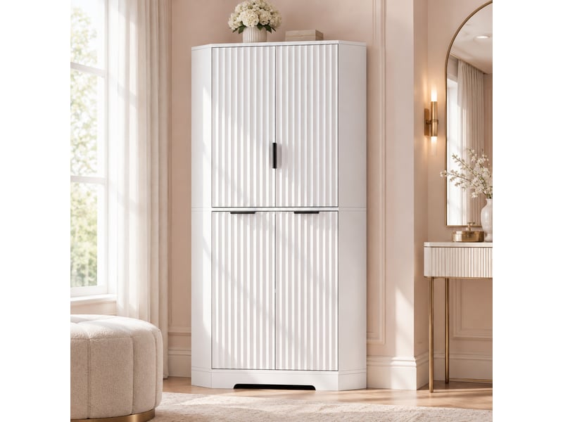 Meuble d'angle avec 4 portes et étagères réglables en mdf blanc pour cuisine, salon et salle à manger 60×60×172 cm - Conforama B