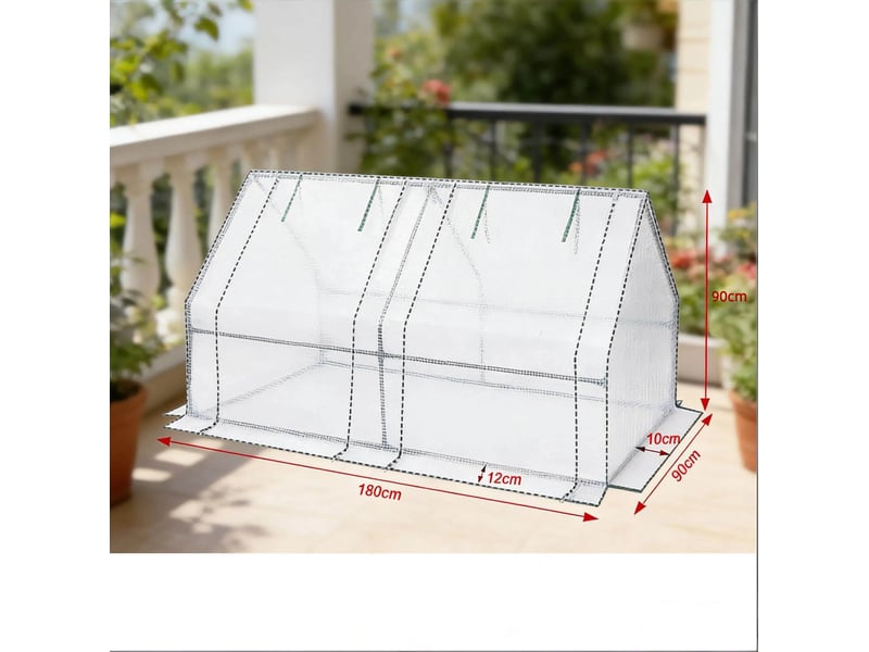  Serre de jardin extérieure blanche 180 x 90 x 90 cm en polyéthylène et acier, avec 2 portes enroulables  - Conforama C