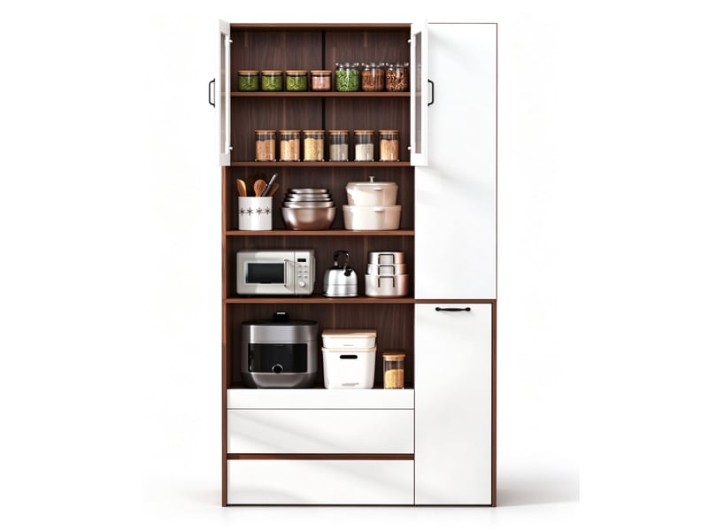  Buffet cuisine avec portes vitrées et 2 tiroirs, 100 x 40 x 200 cm, étagère coulissante, niches latérales et verre cannelé, mdf, blanc Morn Vibe - Conforama A