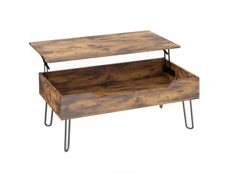  Table basse rectangulaire relevable avec rangement en mdf et acier marron noir  - Conforama A