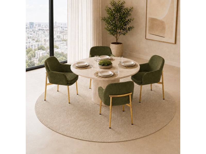  Lot de 4 chaises de salle à manger,61x59x78,5 cm,avec accoudoirs,tissu polyester,vert  - Conforama B