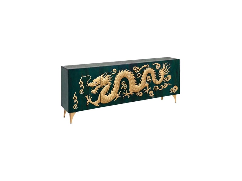  Buffet ryujin 177 cm – bois de manguier turquoise et doré – 4 portes  - Conforama A