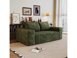 Canapé compressé 2 places 180x90x83 cm - velours côtelé - éponge à haute élasticité - 2 coussins - vert - salonchambre