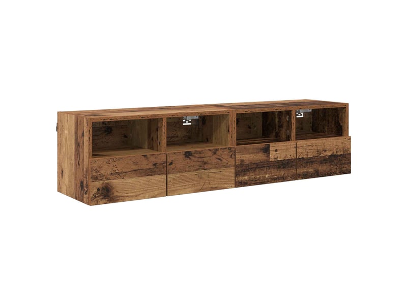  Lot de 2 meuble tv mural, meuble tv suspendu bois ancien bois d'ingénierie shl90801  - Conforama A