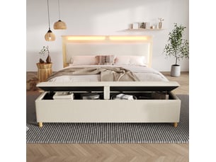 Lit avec rangement 140x200 cm <strong>HAVRYA</strong>  <strong></strong> coloris beige