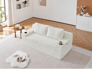 Canapé droit compressé convertible BIQZUYA 2 places Velours côtelé Beige