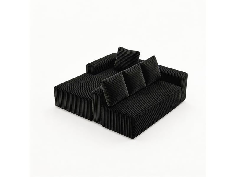 Canapé modulable 4 places noir en velours côtelé doux, sans montage - Conforama E